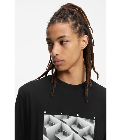 Hugo Printed Artwork T Shirt In Cotton Jersey Black