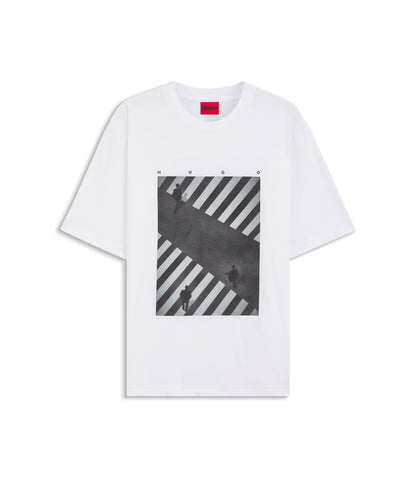 Hugo Printed Artwork T Shirt In Cotton Jersey White
