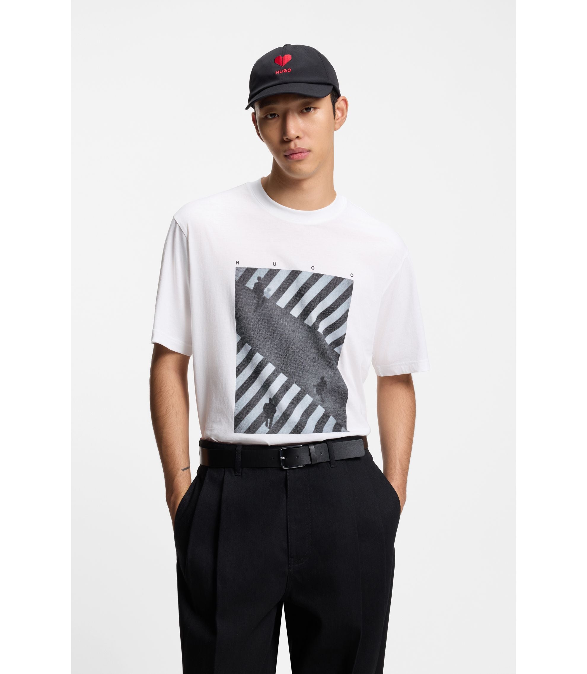 Hugo Printed Artwork T Shirt In Cotton Jersey White
