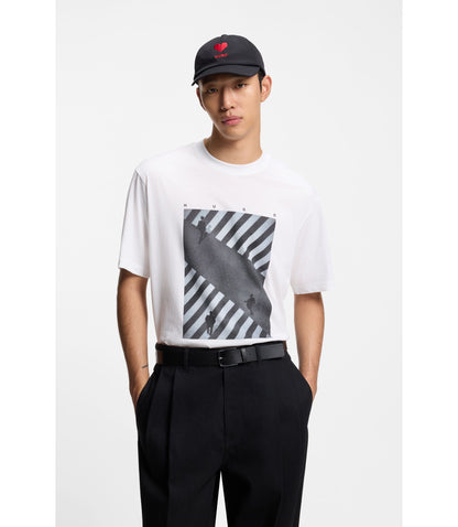 Hugo Printed Artwork T Shirt In Cotton Jersey White