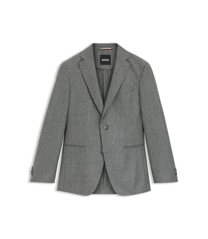 Boss Micro Patterned Slim Fit Jacket In Virgin Wool Silver