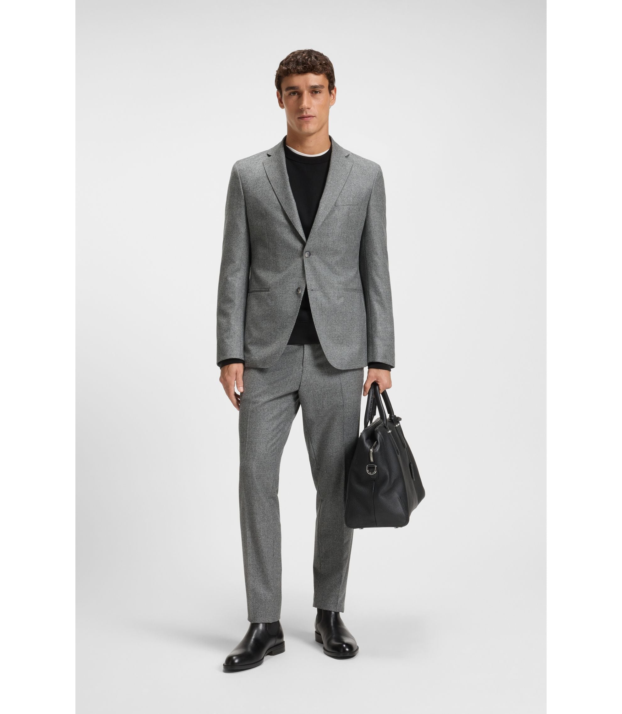 Boss Micro Patterned Slim Fit Jacket In Virgin Wool Silver