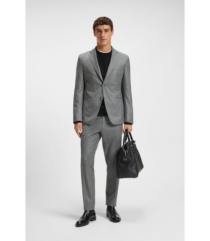 Boss Micro Patterned Slim Fit Jacket In Virgin Wool Silver