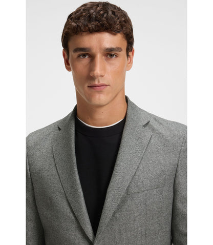 Boss Micro Patterned Slim Fit Jacket In Virgin Wool Silver