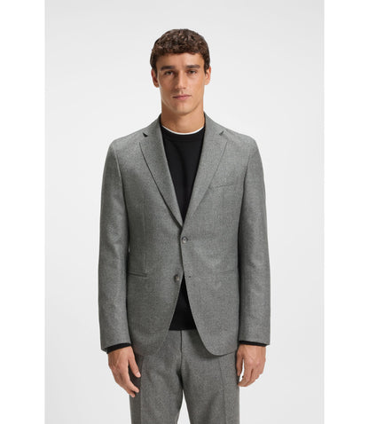 Boss Micro Patterned Slim Fit Jacket In Virgin Wool Silver