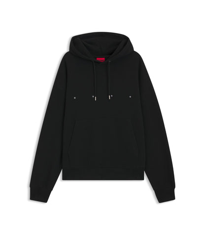 Hugo Cotton Terry Hoodie With Graphic Print And Embroidered Logo Black