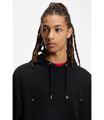Hugo Cotton Terry Hoodie With Graphic Print And Embroidered Logo Black