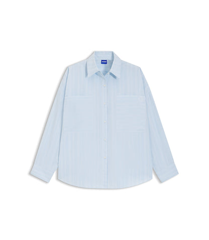 Hugo Striped Relaxed Fit Blouse In Cotton Poplin Patterned Women's