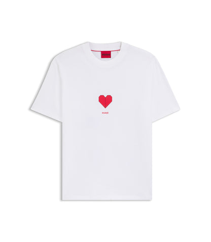 Hugo All Gender Cotton Jersey T Shirt With Origami Heart Prints White