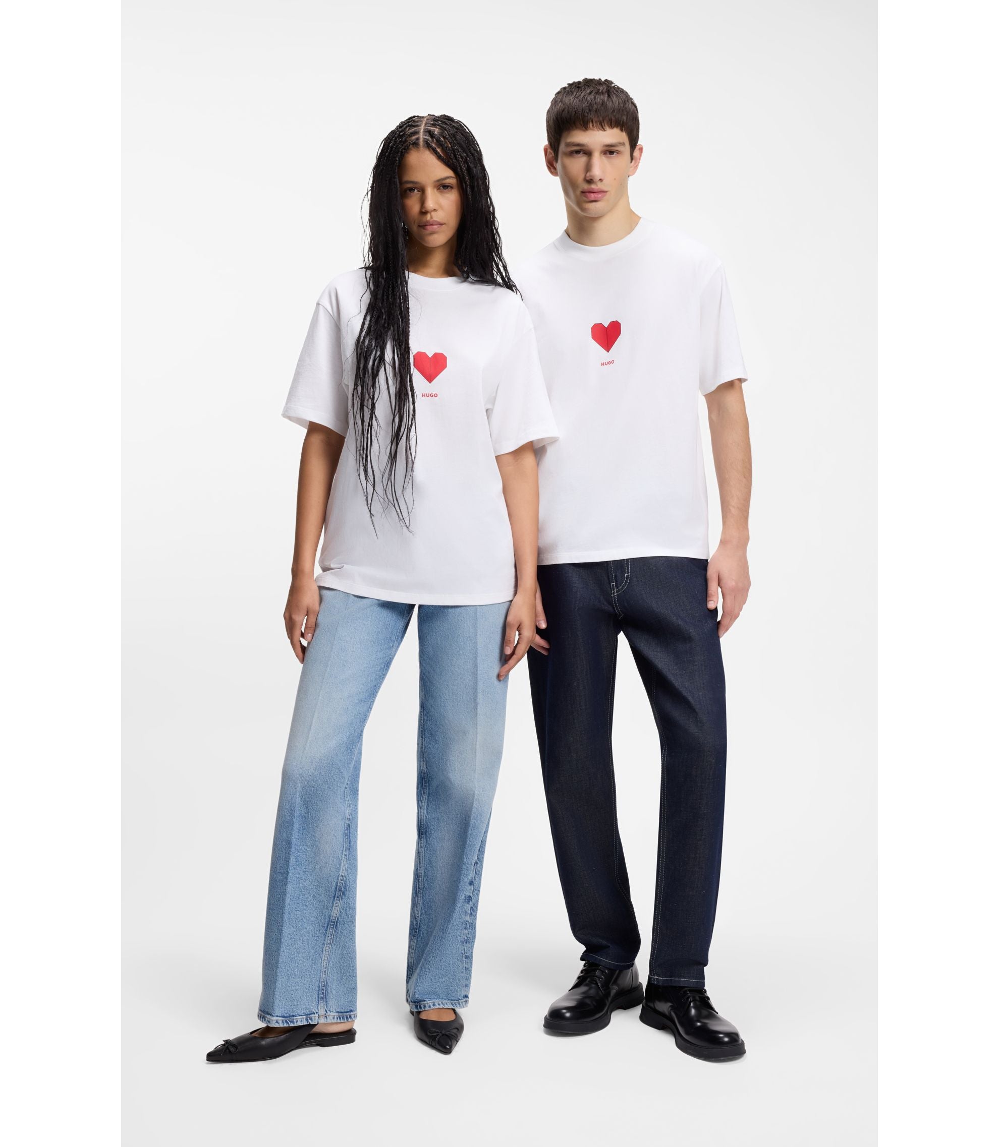 Hugo All Gender Cotton Jersey T Shirt With Origami Heart Prints White