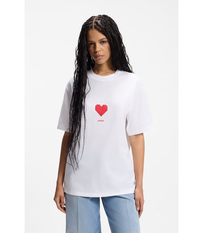 Hugo All Gender Cotton Jersey T Shirt With Origami Heart Prints White