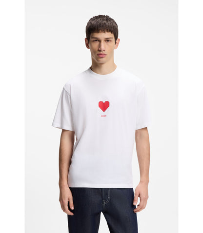 Hugo All Gender Cotton Jersey T Shirt With Origami Heart Prints White
