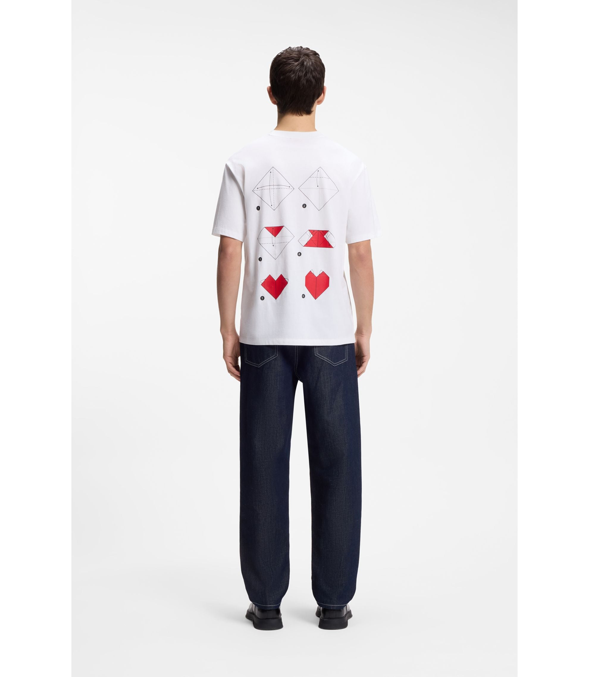 Hugo All Gender Cotton Jersey T Shirt With Origami Heart Prints White