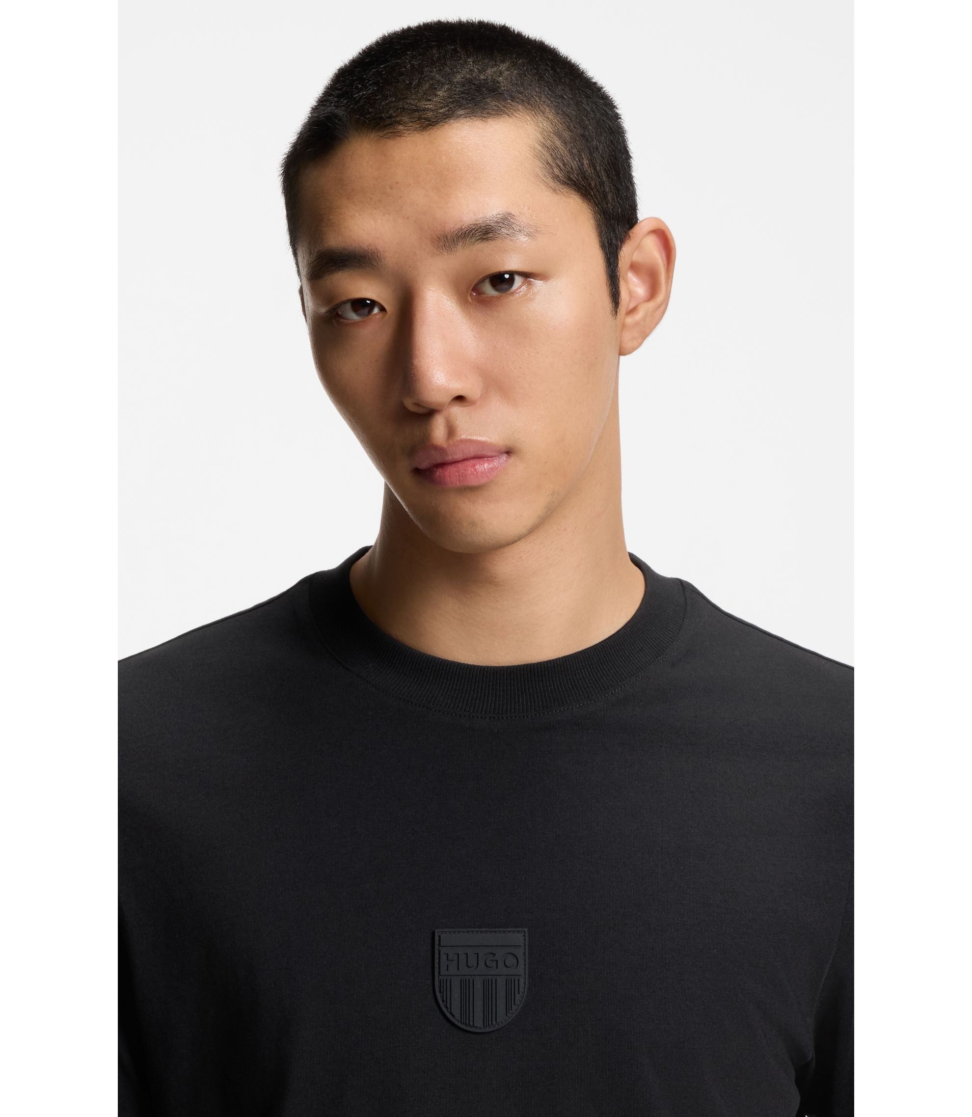 Hugo Rubber Logo T Shirt In Cotton Jersey Black