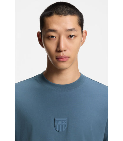 Hugo Rubber Logo T Shirt In Cotton Jersey Light Blue