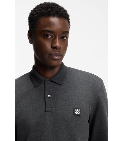 Hugo Stacked Logo Polo Shirt In A Cotton Blend Grey