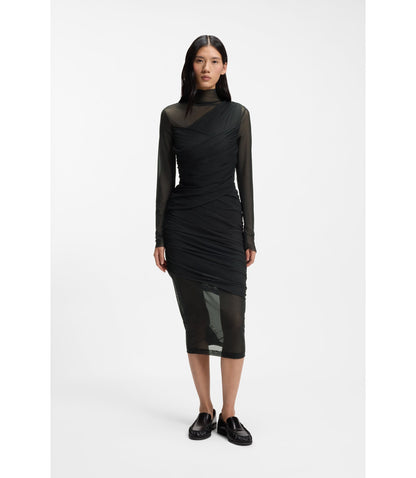 Boss Mesh Panel Dress In A Slim Fit Black Women's