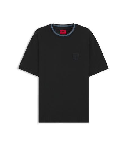 Hugo Cotton Blend T Shirt With Drop Needle Stripe Black