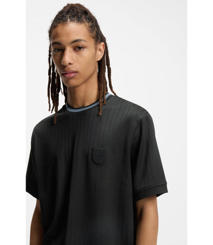 Hugo Cotton Blend T Shirt With Drop Needle Stripe Black