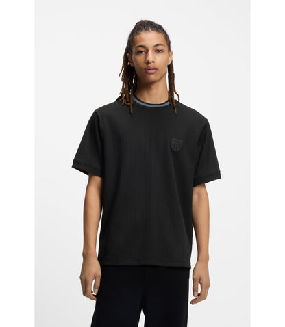 Hugo Cotton Blend T Shirt With Drop Needle Stripe Black