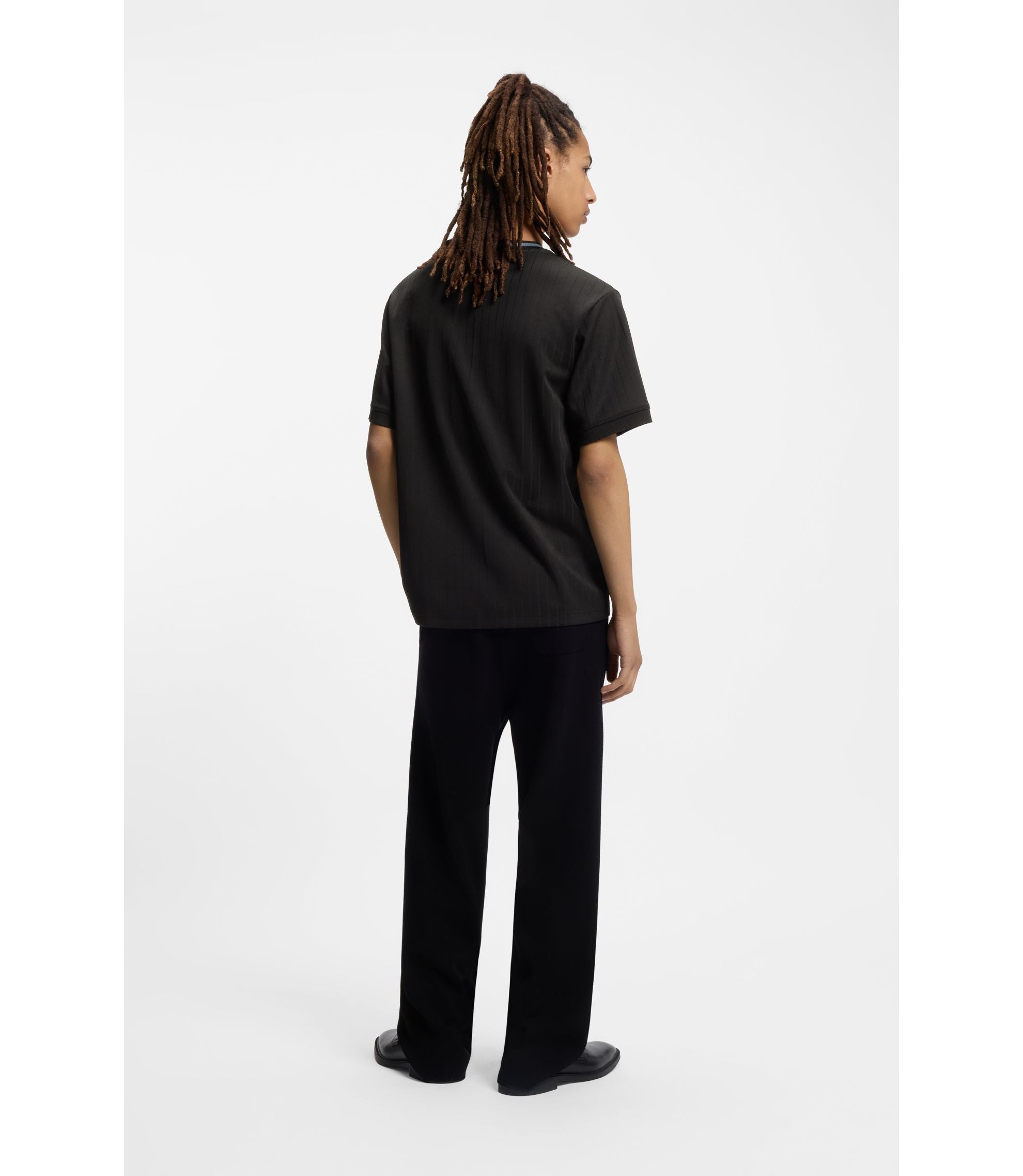 Hugo Cotton Blend T Shirt With Drop Needle Stripe Black