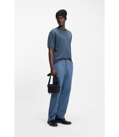Hugo Cotton Blend T Shirt With Drop Needle Stripe Light Blue