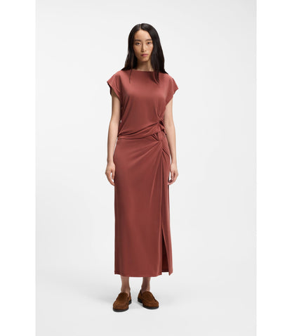 Boss Jersey T Shirt With Side Twist Detail Dark Red Women's