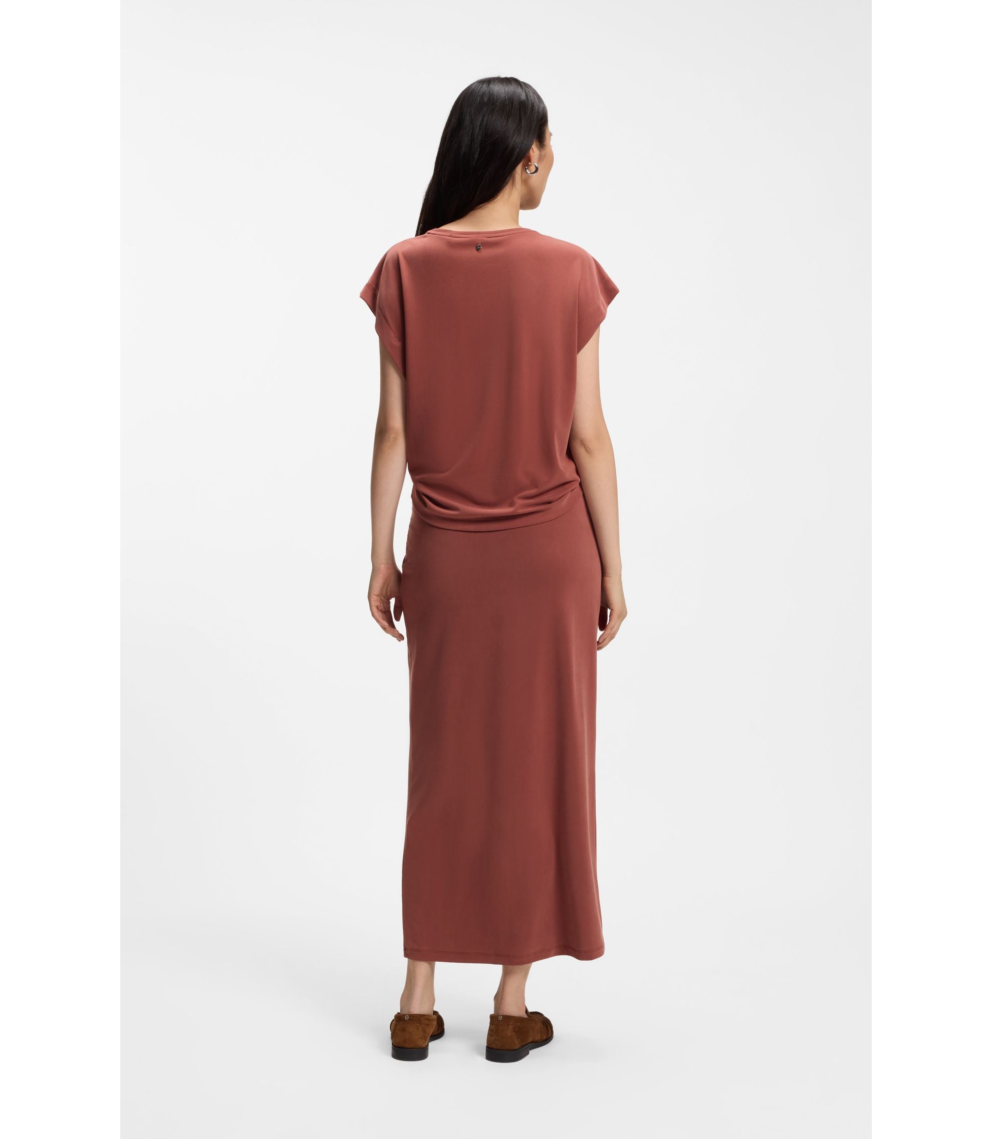 Boss Jersey T Shirt With Side Twist Detail Dark Red Women's