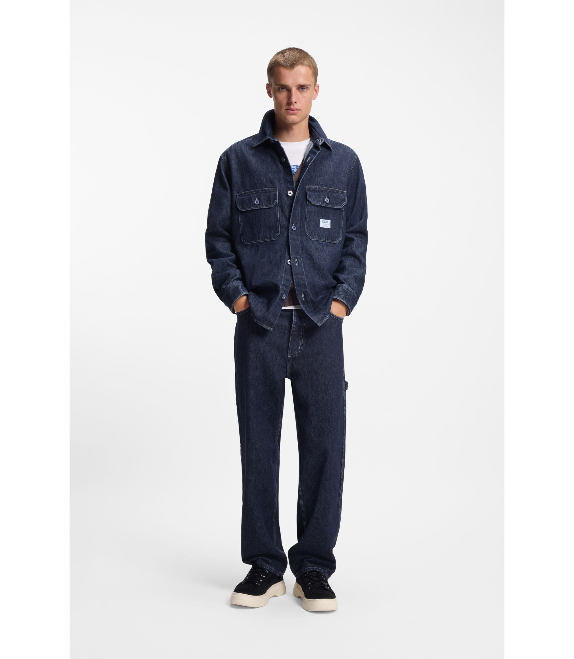 Hugo Baggy Fit Jeans In Dark Blue Denim Dark Blue