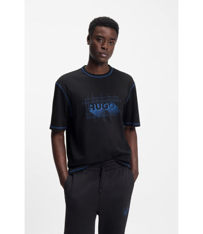Hugo Logo Artwork T Shirt In Cotton Jersey Black