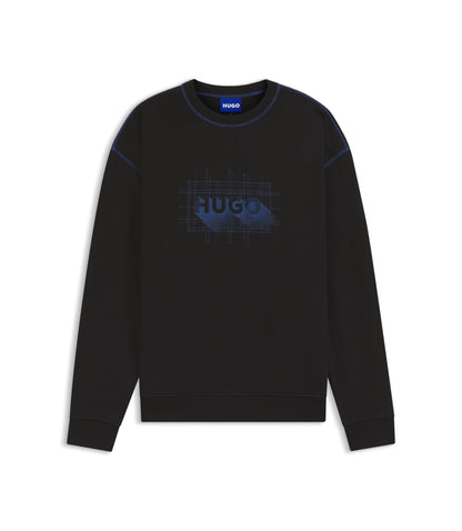 Hugo Logo Artwork Sweatshirt In Cotton Terry Black