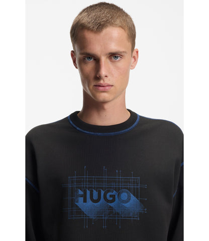 Hugo Logo Artwork Sweatshirt In Cotton Terry Black