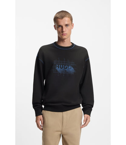 Hugo Logo Artwork Sweatshirt In Cotton Terry Black