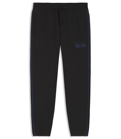 Hugo Logo Artwork Tracksuit Bottoms In Cotton Terry Black