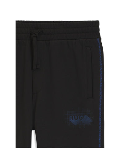 Hugo Logo Artwork Tracksuit Bottoms In Cotton Terry Black