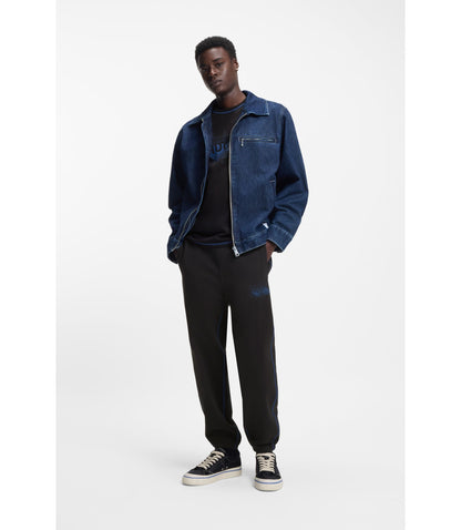 Hugo Logo Artwork Tracksuit Bottoms In Cotton Terry Black
