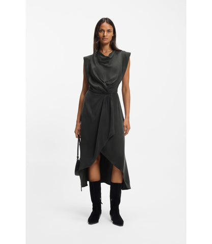 Boss Wrap Skirt Dress With Cowl Neck Light Grey Women's