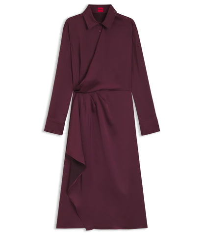 Hugo Drape Detail Midi Dress In Satin Dark Purple Women's