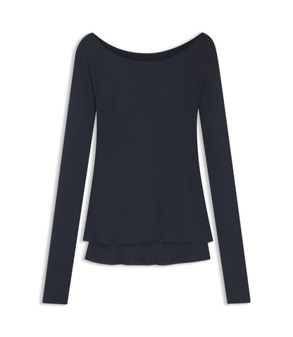 Boss Sheer Jersey Top With Double Layer Dark Blue Women's