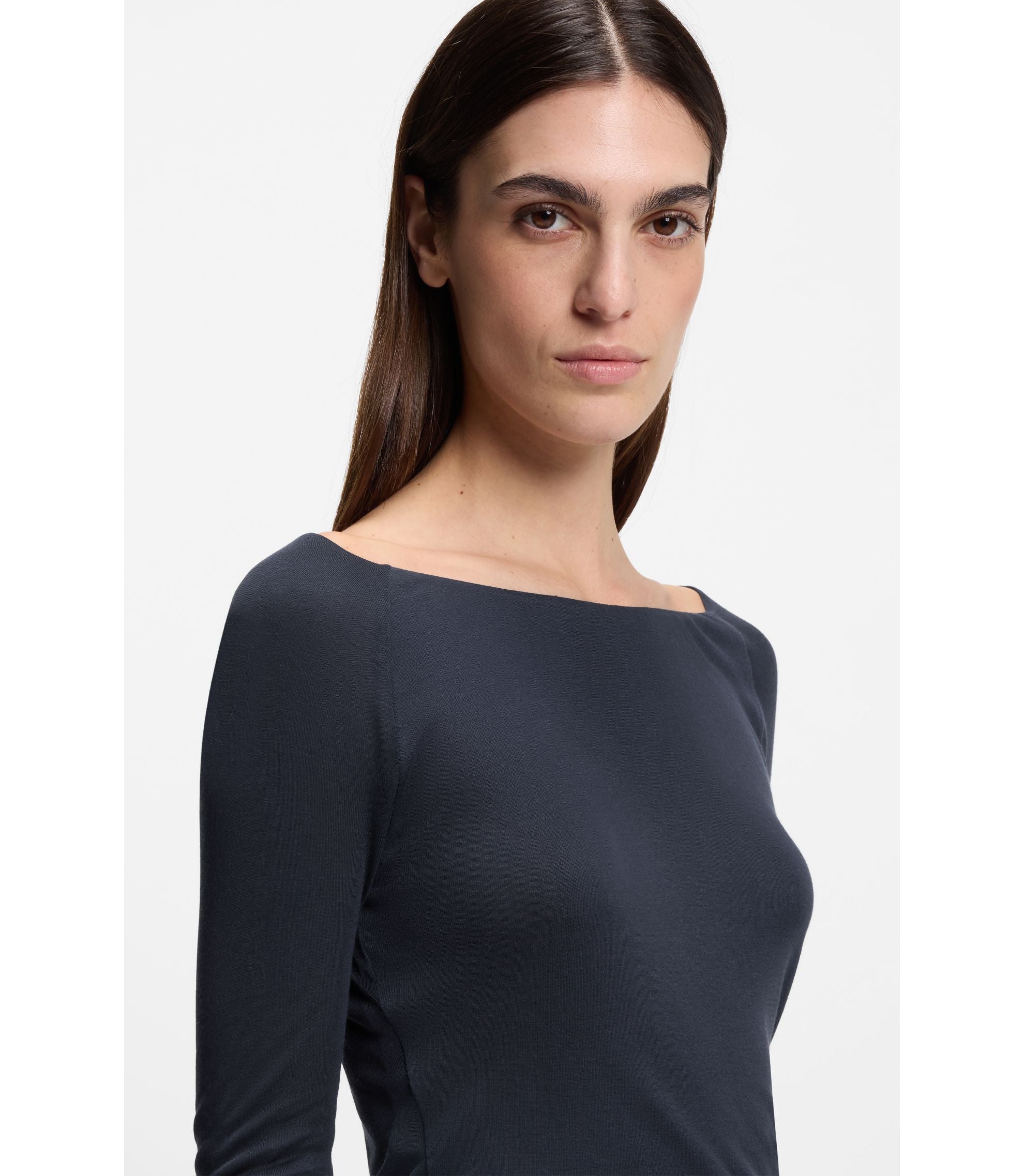 Boss Sheer Jersey Top With Double Layer Dark Blue Women's