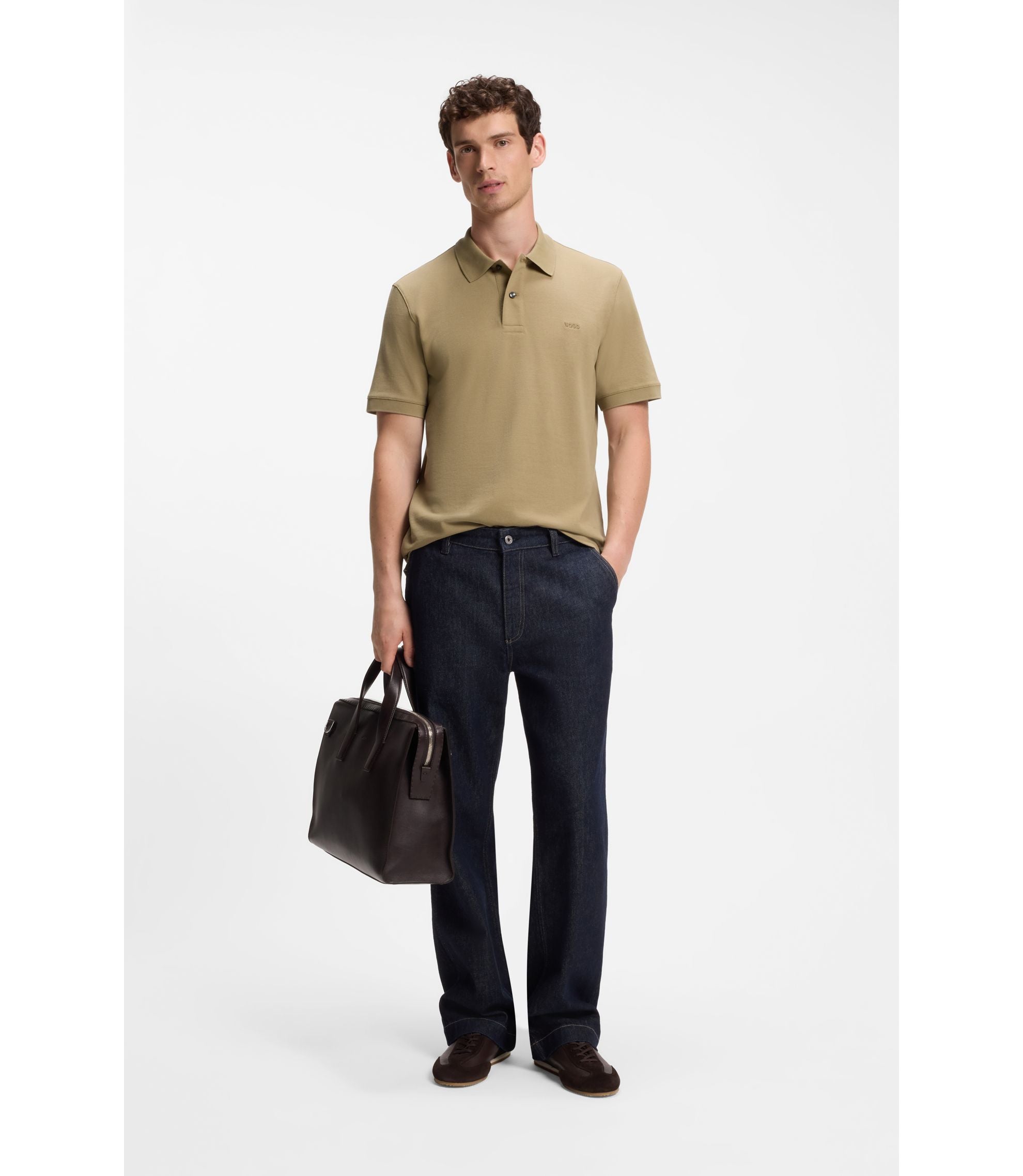 Boss Pallas Polo Shirt In Cotton Piqu With Embroidered Logo Khaki