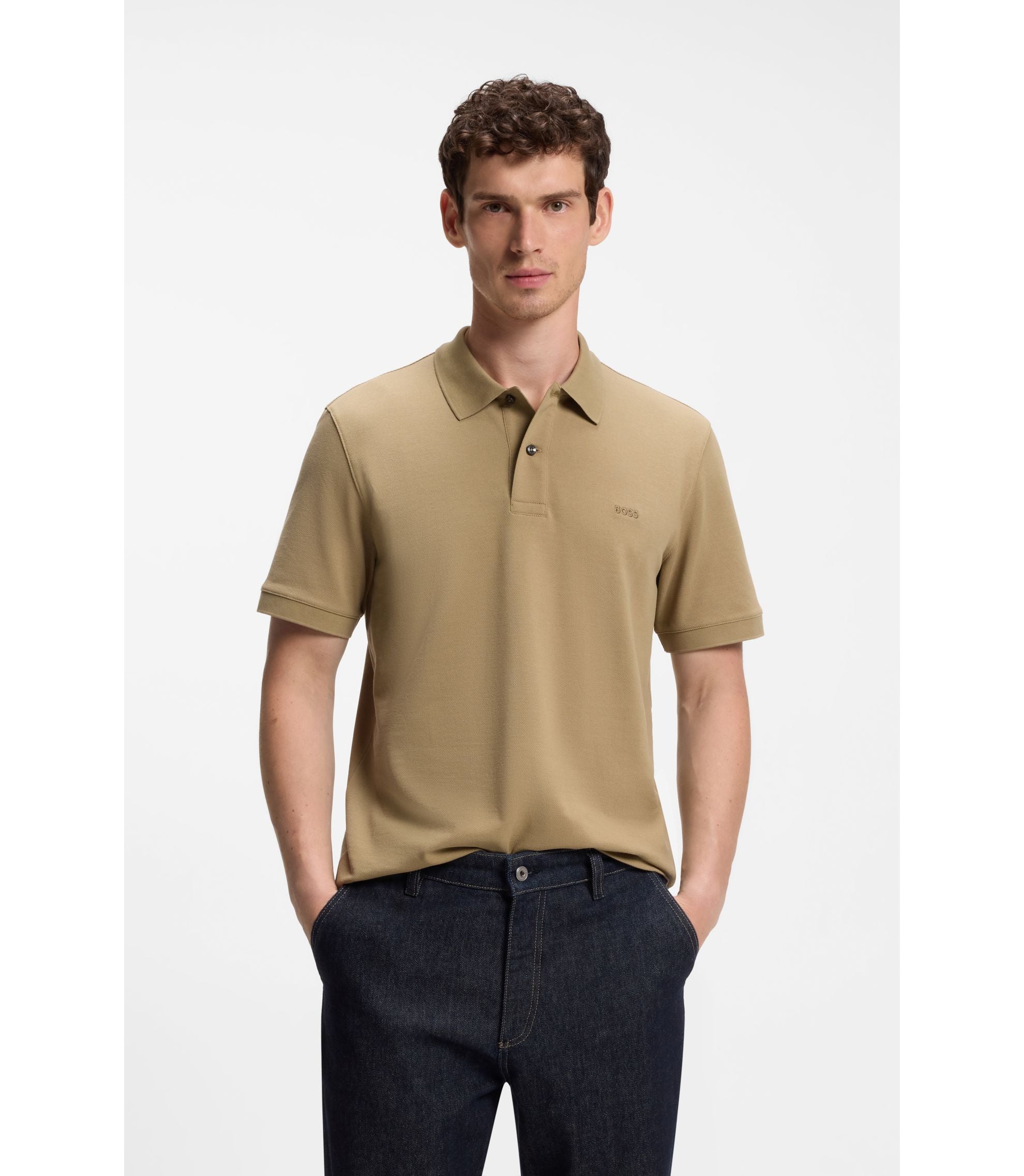 Boss Pallas Polo Shirt In Cotton Piqu With Embroidered Logo Khaki