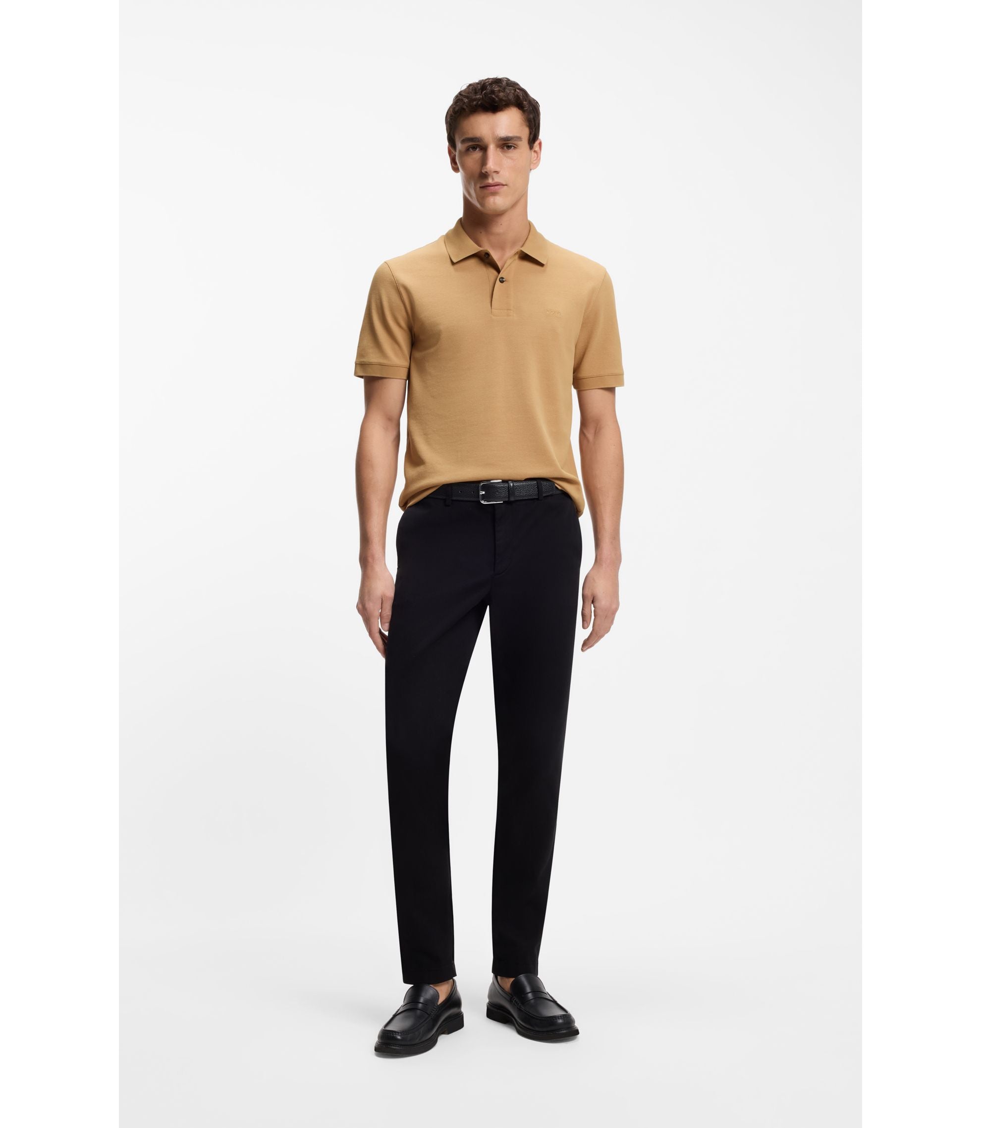 Boss Pallas Polo Shirt In Cotton Piqu With Embroidered Logo Beige