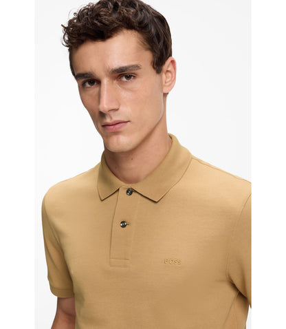 Boss Pallas Polo Shirt In Cotton Piqu With Embroidered Logo Beige