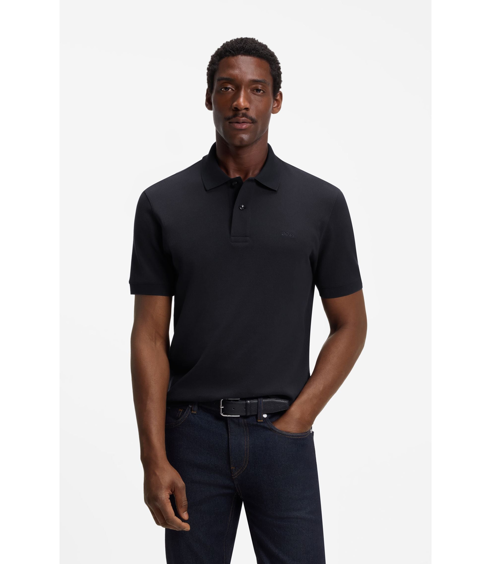 Boss Pallas Polo Shirt In Cotton Piqu With Embroidered Logo Dark Blue