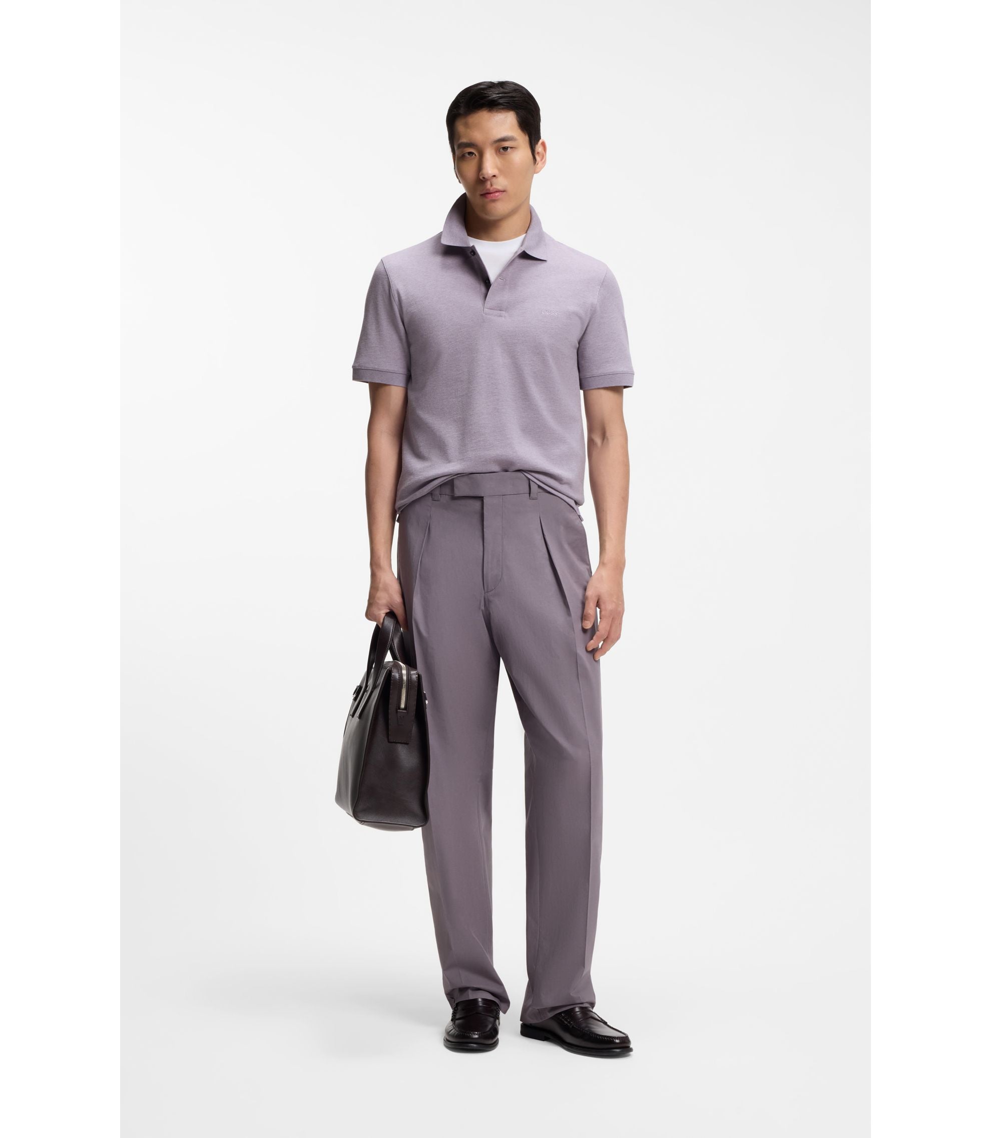 Boss Pallas Polo Shirt In Cotton Piqu With Embroidered Logo Light Purple
