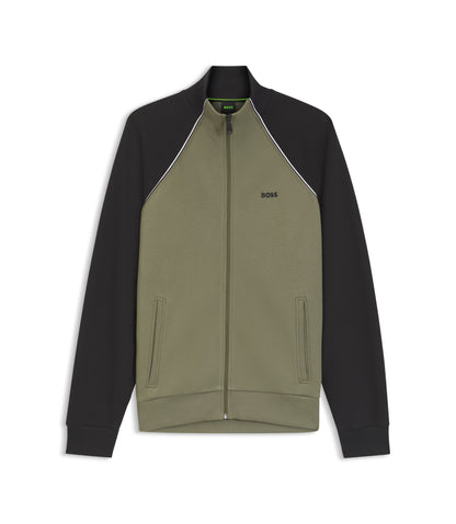 Boss Contrast Piping Sweatshirt In A Cotton Blend Khaki