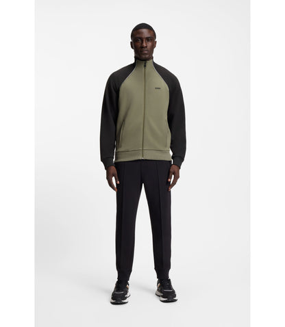 Boss Contrast Piping Sweatshirt In A Cotton Blend Khaki