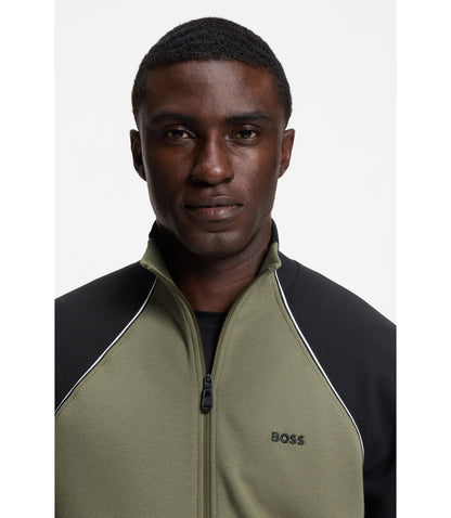 Boss Contrast Piping Sweatshirt In A Cotton Blend Khaki