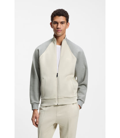 Boss Contrast Piping Sweatshirt In A Cotton Blend Light Beige